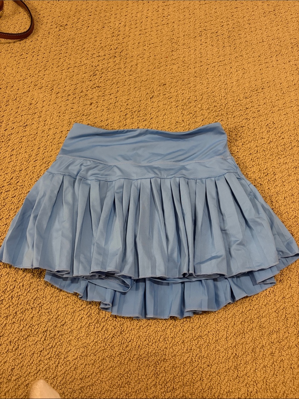 Light Blue Pleated Circle Skater Skirt with Wide Waistband